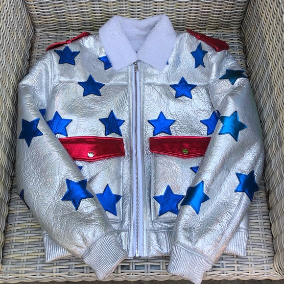 Filles A Papa Shearling Star Bomber Jacket M NWT - Picture 6 of 13